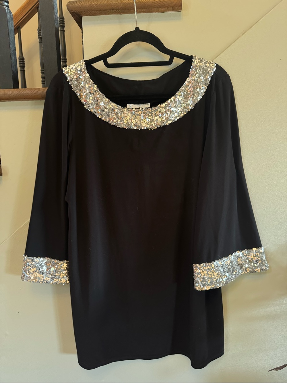 Black Sequin-Trimmed Top - Women's
